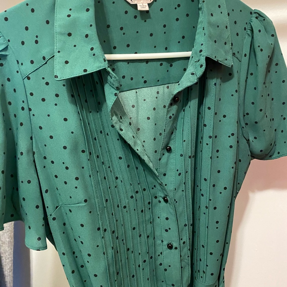 Green and Black poka dot Midi dress